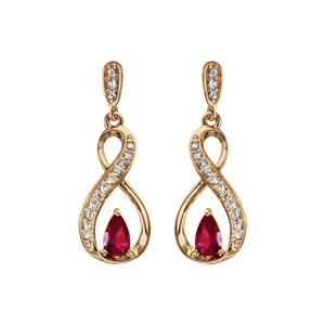 Boucles d\'oreilles pendantes en plaqué or collection joaillerie torsade avec demi-rail d\'oxydes blancs et oxyde rouge et fermoir poussette - Vue 1