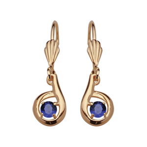 Boucles d\'oreilles pendantes en plaqu or forme escargot avec oxyde bleu serti au centre et fermoir dormeuse - Vue 1