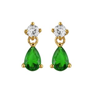 Boucles d\'oreilles pendantes en plaqué or oxyde blanc sur le clou et oxyde vert en forme de goutte suspendu et fermoir clou avec poussette - Vue 1