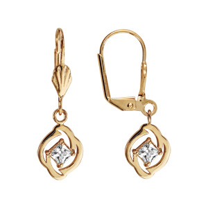 Boucles d'oreilles femme pendantes dormeuses plaque or et oxydes