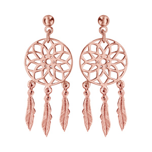 Boucles d\'oreilles pendantes en plaqué or rose attrape rêve et fermoir poussette - Vue 1