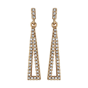Boucles d\'oreilles pendantes en plaqué or triangle suspendu orné d\'oxydes blancs et fermoir poussette - Vue 1