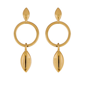 Boucles d\'oreilles plaqué or cercles et pastilles pendantes - Vue 1