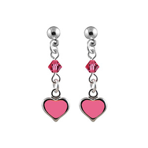 Boucles d\'oreilles pour enfant en argent chanette avec oxyde rose et pampille coeur rose avec fermoir poussette - Vue 1