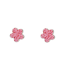 Boucles d\'oreilles pour enfant en argent fleur rose et points rouges - Vue 1
