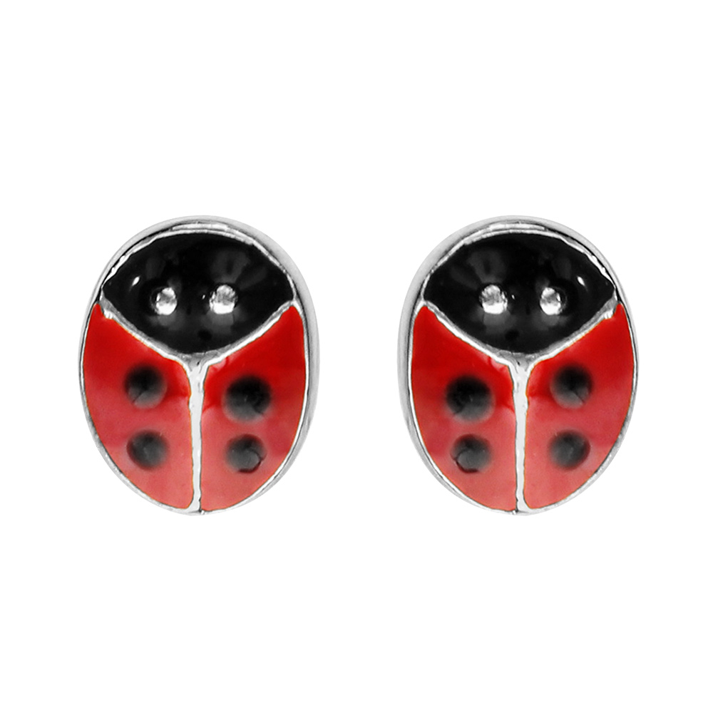 Boucles d\'oreilles pour enfant en argent forme coccinelle et fermoir poussette - Vue 1