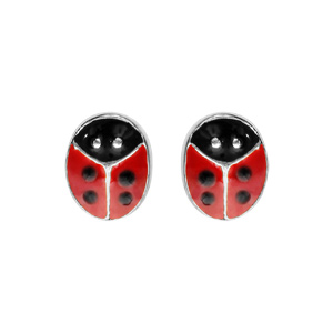 Boucles d\'oreilles pour enfant en argent forme coccinelle et fermoir poussette - Vue 1