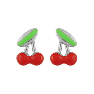 Boucles d\'oreilles pour enfant en argent rhodi cerises et fermoir poussette - Vue 1