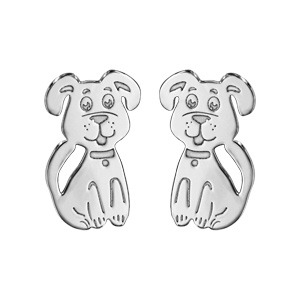 Boucles d\'oreilles pour enfant en argent rhodi chien et fermoir poussette - Vue 1