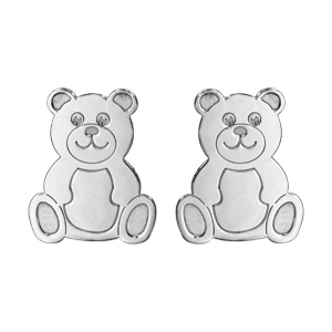 Boucles d\'oreilles pour enfant en argent rhodi ourson et fermoir poussette - Vue 1