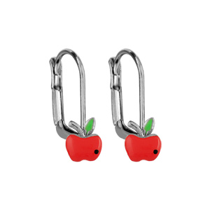 Boucles d\'oreilles pour enfant en argent rhodi pomme rouge et fermoir dormeuse - Vue 1