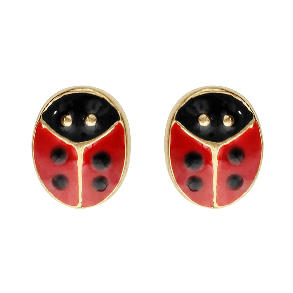 Boucles d\'oreilles pour enfant en plaqu� or coccinelle et fermoir poussette - Vue 1