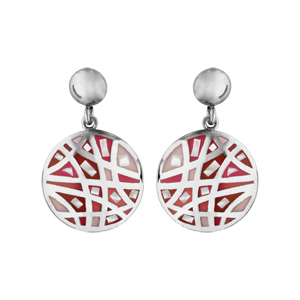 Boucles d\'oreilles Stella Mia en acier et nacre blanche véritable bombée avec motifs et dégradé de rouge et rose et fermoir clou avec poussette - Vue 1