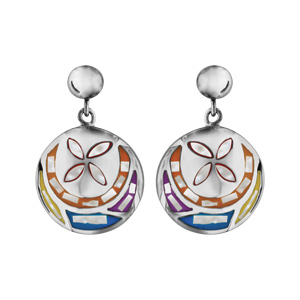 Boucles d\'oreilles Stella Mia en acier et nacre blanche véritable motif fleur et multicolore et fermoir clou avec poussette - Vue 1