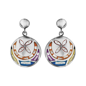 Boucles d\'oreilles Stella Mia en acier et nacre blanche vritable motif fleur et multicolore et fermoir poussette - Vue 1