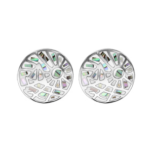 Boucles d\'oreilles Stella Mia en acier et nacre blanche vritable motifs gomtriques et blanc - Vue 1