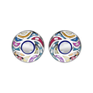 Boucles d\'oreilles Stella Mia en acier et nacre blanche vritable motifs vagues et couleurs pastel avec fermoir poussette - Vue 1