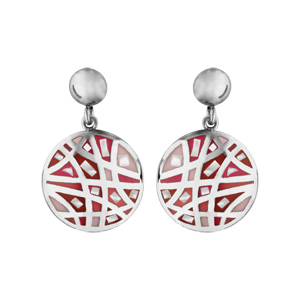 Boucles d\'oreilles Stella Mia en acier pendante bomb avec motifs et dgrad de rouge et rose avec nacre blanche vritable avec fermoir poussette - Vue 1