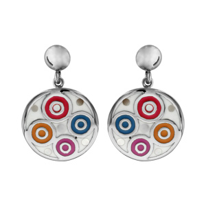 Boucles d\'oreilles Stella Mia en acier pendantes motifs spirales et multicolores avec nacre blanche vritable et fermoir poussette - Vue 1