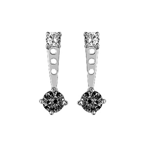 Boucles d\'oreilles suspensions réglables en argent rhodié avec 1 oxyde blanc serti griffes sur le clou et 1 oxyde noir serti griffes sur la suspension et fermoir clou avec poussette - Vue 1