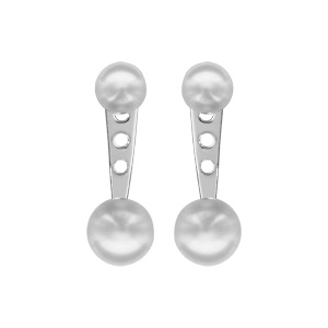 Boucles d\'oreilles suspensions réglables en argent rhodié avec 1 perle blanche synthétique sur le clou et 1 perle blanche synthétique sur la suspension et fermoir poussette - Vue 1