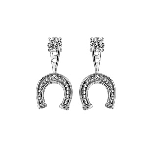 Boucles d\'oreilles suspensions réglables en argent rhodié 1 oxyde blanc serti sur le clou et fer à cheval orné d\'oxydes blancs sertis sur la suspension et fermoir clou avec poussette - Vue 1