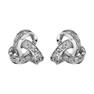 Boucles d\'oreilles tige en argent rhodié noeud d\'amour orné d\'oxydes blancs sertis - Vue 1