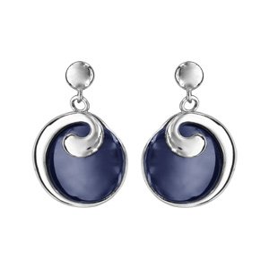 Boucles d\'oreilles tige en argent rhodié rondes céramique bleu marine - Vue 1