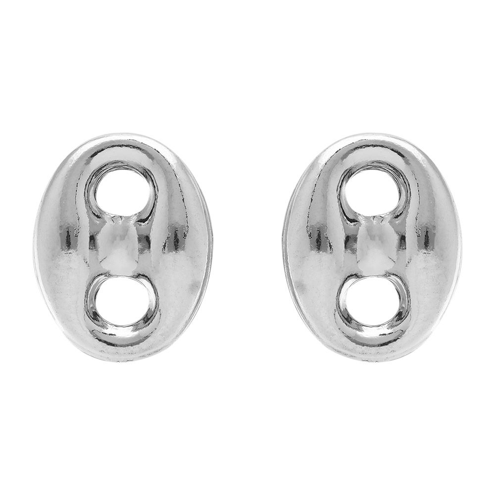 Boucles d\'oreilles tige grain de caf� en argent rhodi� petit mod�le et fermoir poussette - Vue 1