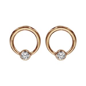 Boucles d\'oreilles tige plaqué or cercle 1 oxyde blanc serti clos - Vue 1