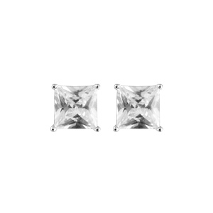 Boucles d'oreilles tige solitaire en argent orn�es d'un oxyde carr� blanc 5mm.