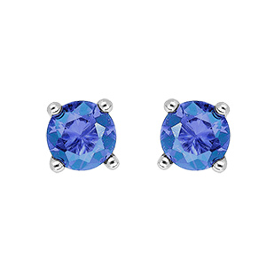 Boucles d'oreilles tige solitaire en argent rhodi� clou de 4mm oxyde bleu saphir serti 4 griffes