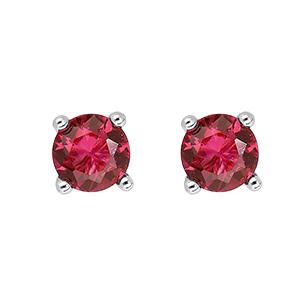 Boucles d'oreilles tige solitaire en argent rhodi� clou de 4mm oxyde fuschia serti 4 griffes tte