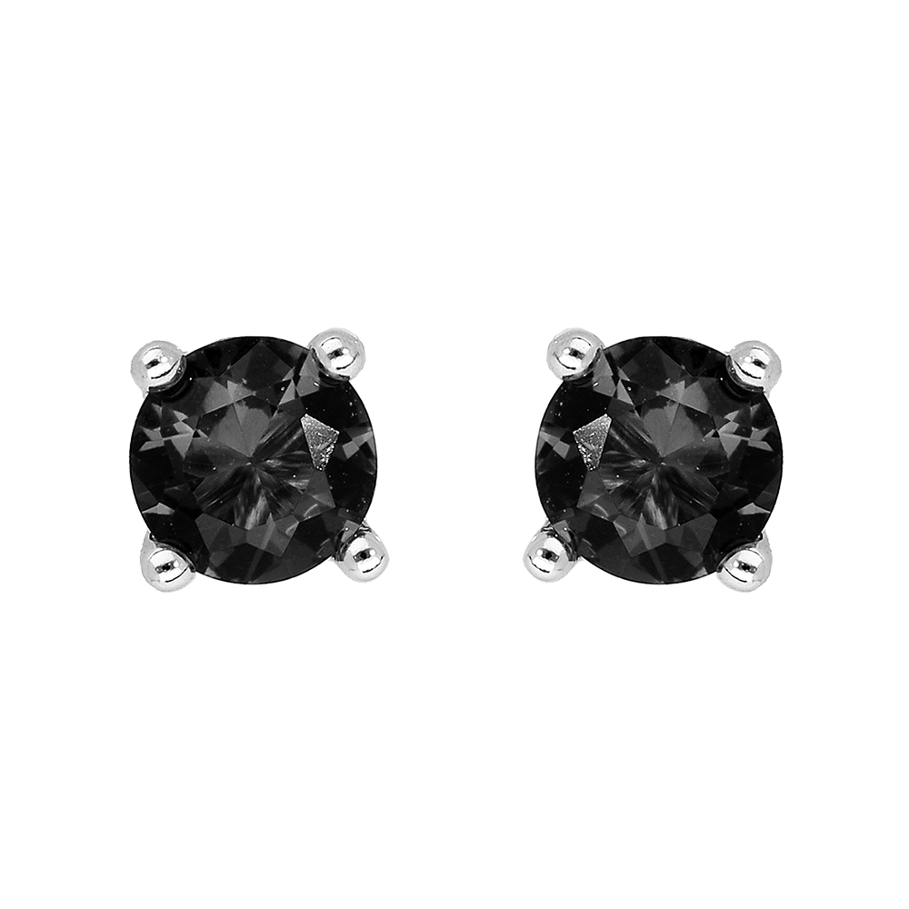 Boucles d\'oreilles tige solitaire en argent rhodi� clou de 4mm oxyde noir serti 4 griffes - Vue 1