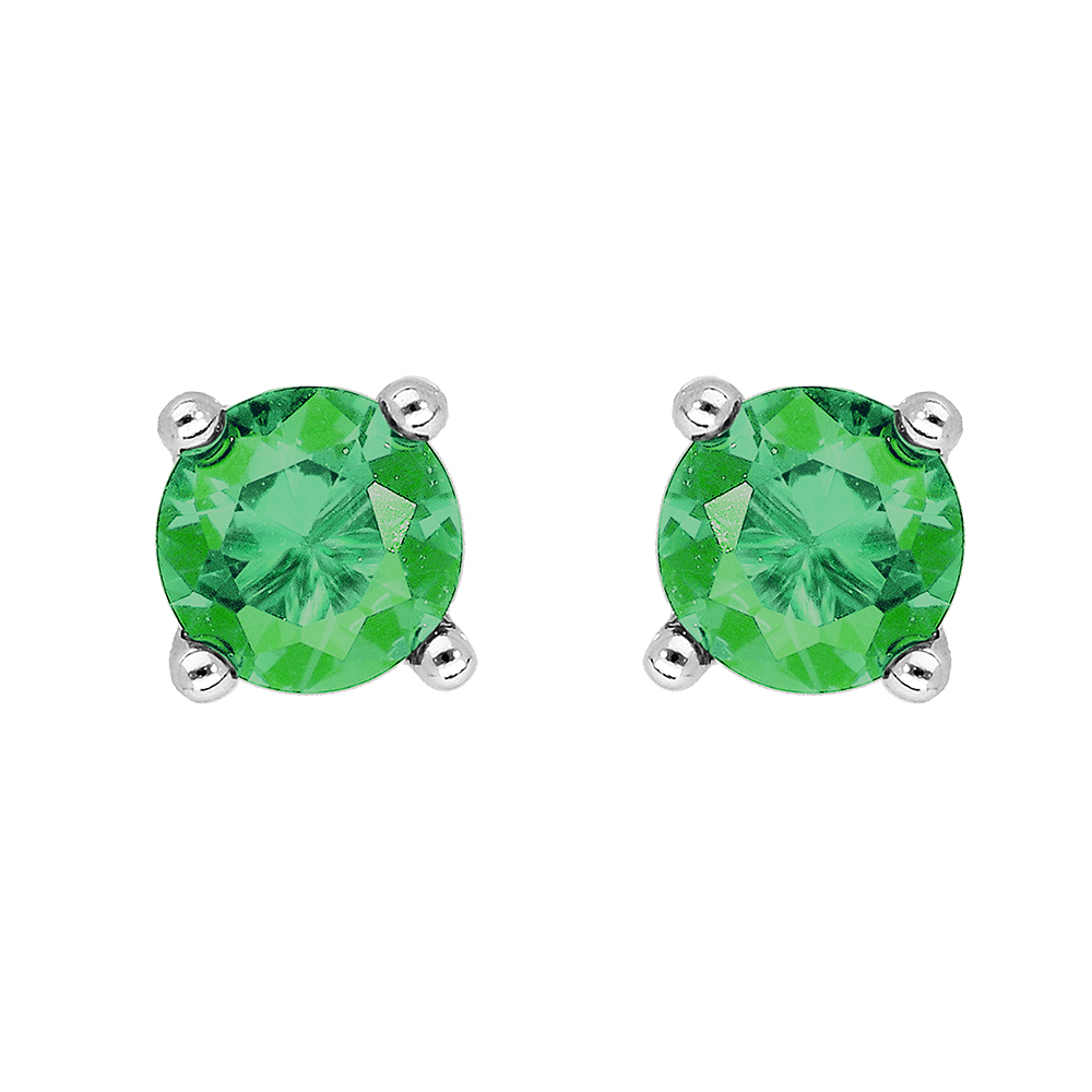 Boucles d\'oreilles tige solitaire en argent rhodi� clou de 4mm oxyde vert serti 4 griffes - Vue 1