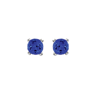 Boucles d\'oreilles tige solitaire en argent rhodié clou de 4mm pierre bleu saphir serti 4 griffes - Vue 1