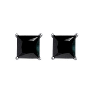 Boucles d'oreilles tige solitaire en argent rhodi� oxyde carr� noir 7mm.