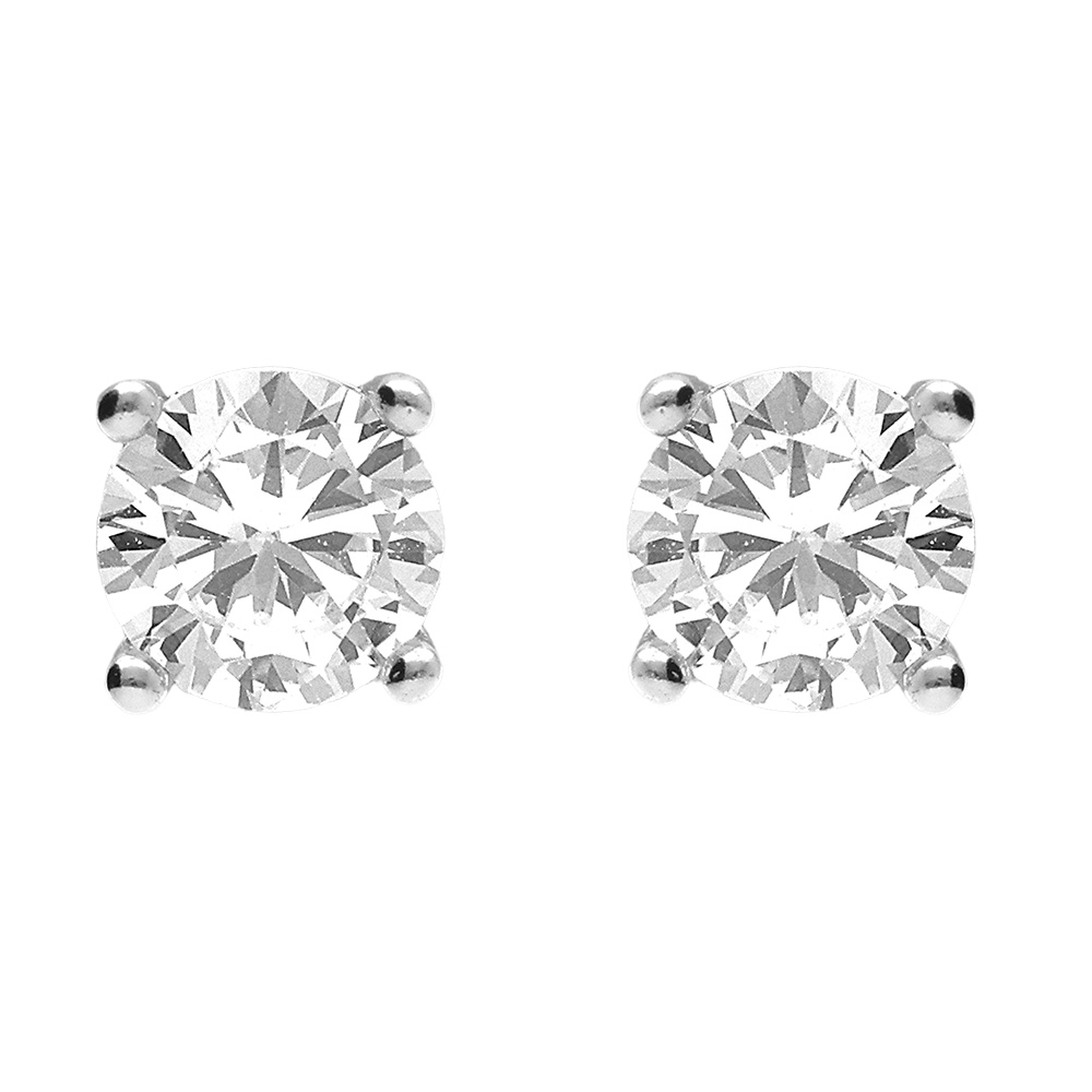 Boucles d\'oreilles tige solitaire en Argent rhodi� oxyde rond blanc de 5mm serti 4 griffes - Vue 1
