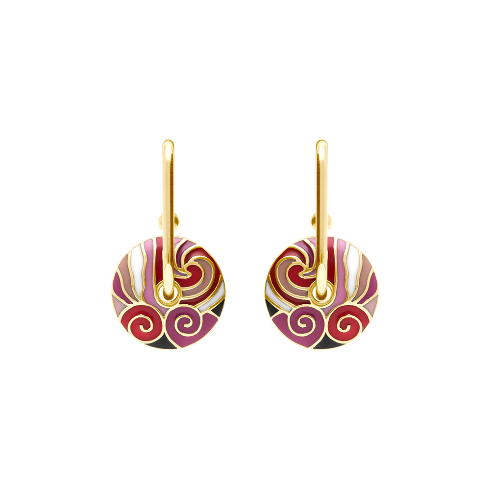 Boucles d\'oreilleStella Mia en acier dor� anneau r�sine rouge - Vue 1