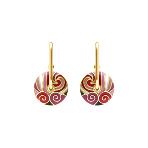 Boucles d\'oreilleStella Mia en acier doré anneau résine rouge - Vue 1