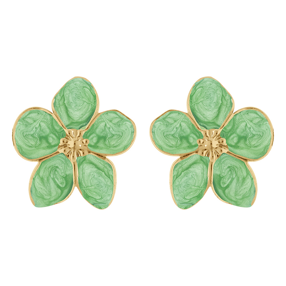 Boucles d\'oreilleStella Mia tige acier dor� nacr� vert fleur 30mm - Vue 1