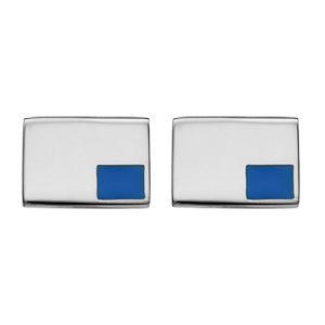 Boutons de manchette en acier petit carré bleu - Vue 1