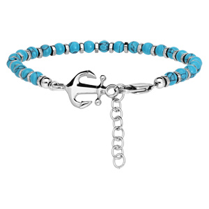 Bracele ten acier avec perles couleur turquoise et ancre 19+2cm - Vue 1