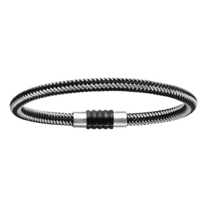 Bracelet acier charms fermoir PVD noir aimanté et visse tresse PVD noir et gris - longueur 18 cm - Vue 1