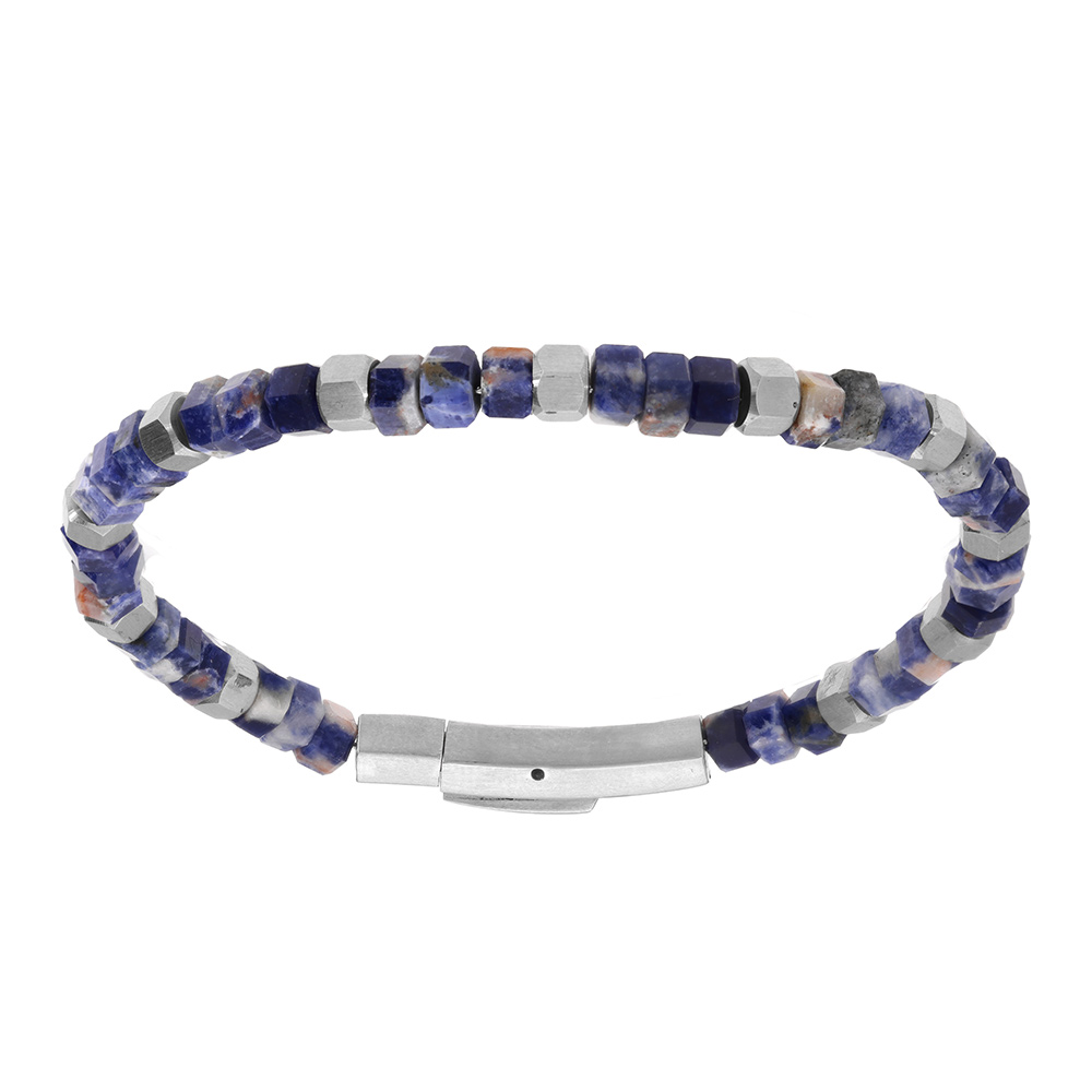Bracelet acier de boules de sodalite - 20cm - Vue 1