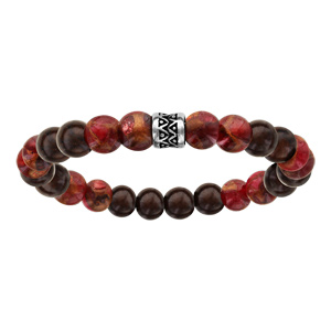 Bracelet acier elastique perles bois et quartz rouge - Vue 1