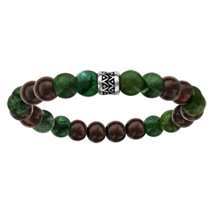 Bracelet acier elastique perles bois et quartz vert - Vue 1