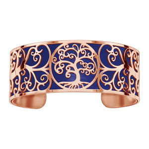 Bracelet acier et PVD rose motif arbre de vie pu simili cuir marine - Vue 1