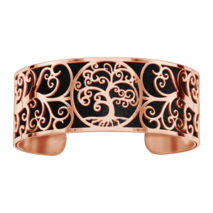 Bracelet acier et PVD rose motif arbre de vie pu simili cuir noir - Vue 1