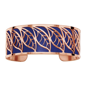 Bracelet acier et PVD rose motif feuille pu simili cuir marine - Vue 1